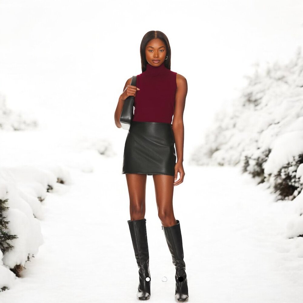 AEXAE Leather Mini Skirt in Black Size XS